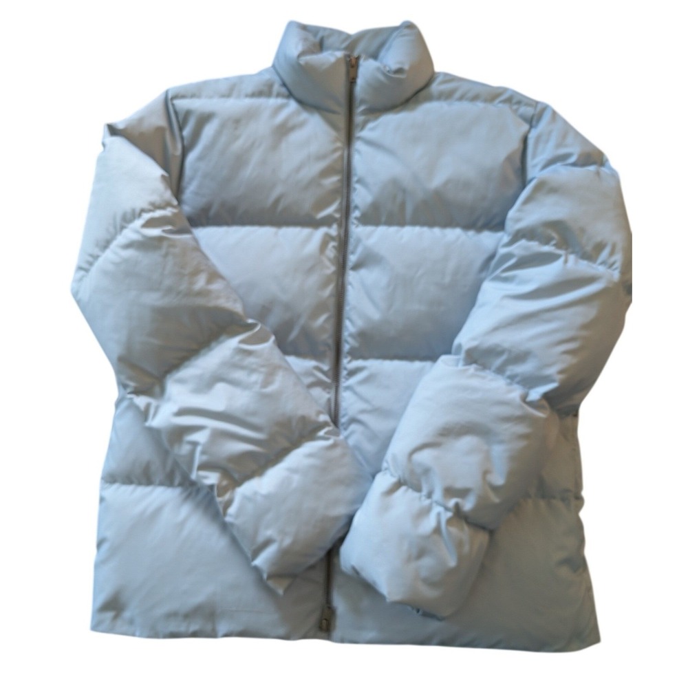 Theory Stand Collar Puffer Jacket Women's S Blue Down Feather Zip Coat